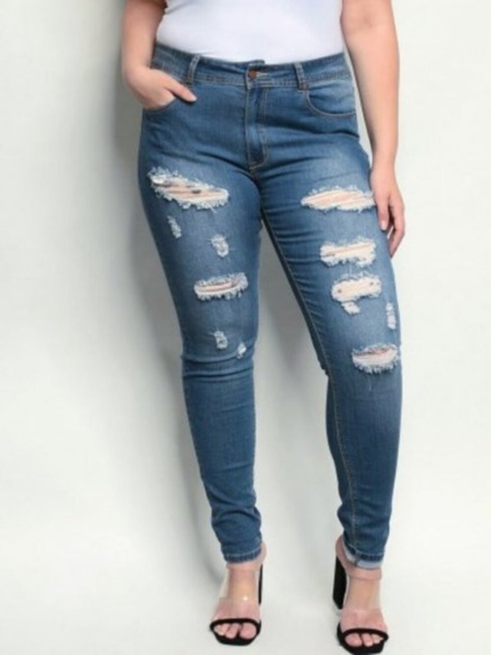Zenobia Distressed Skinny Jeans Medium Blue Plus Size 3X